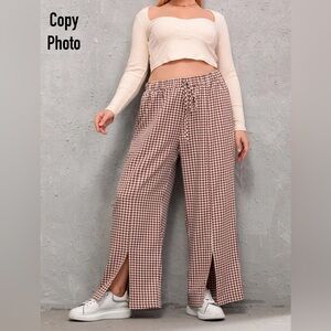Plus Size Gingham Split Hem Tie Front Pants